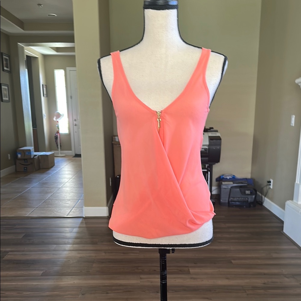 Bebe Wrap Style Sleeveless Tank Top in Orange and Pink